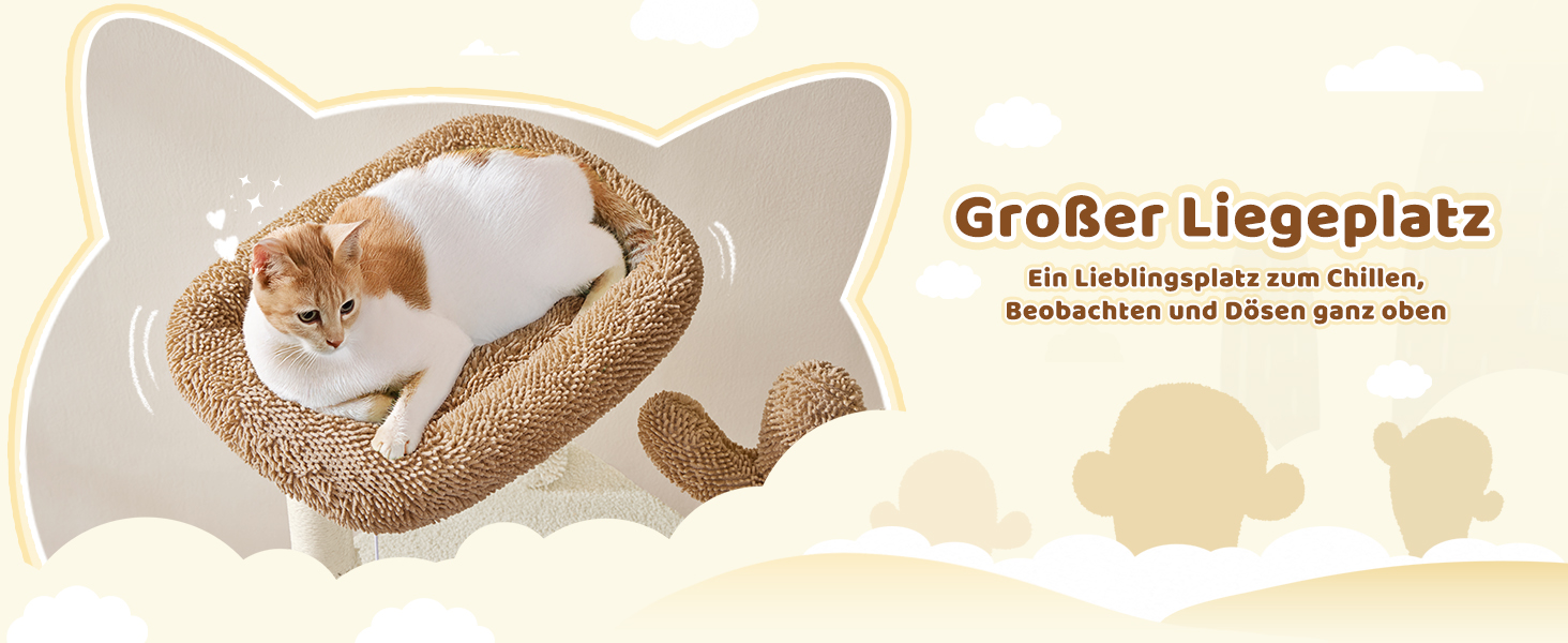 Дряпак для котів Yaheetech Kaktus, 106.5 см: стабільний, з оглядовою платформою та затишною печерею, оббитий сизалем, бежево-коричневий