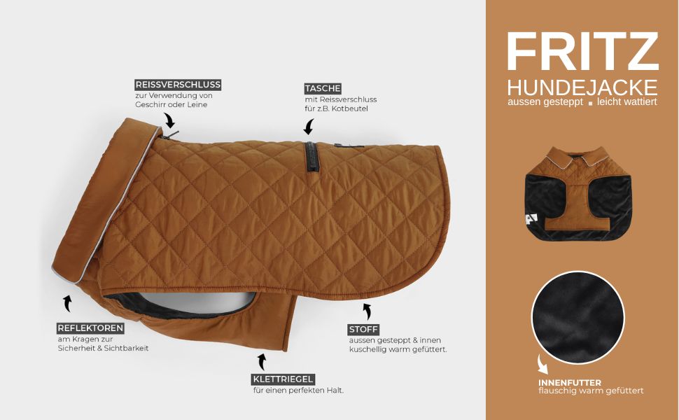 Теплий зимовий одяг для собак | Куртка для собак з захистом живота та застібкою-липучкою, розмір L, коричнева