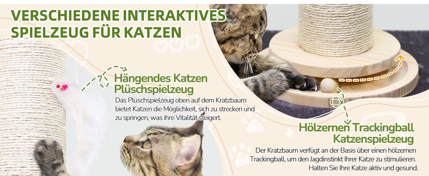 Котячий комплекс Globlazer XXL: стабільна стійка 90х50 см з іграшками, товстий стовпчик з сизалю, іграшковий м'ячик, для великих котів (SC35, темно-сірий)