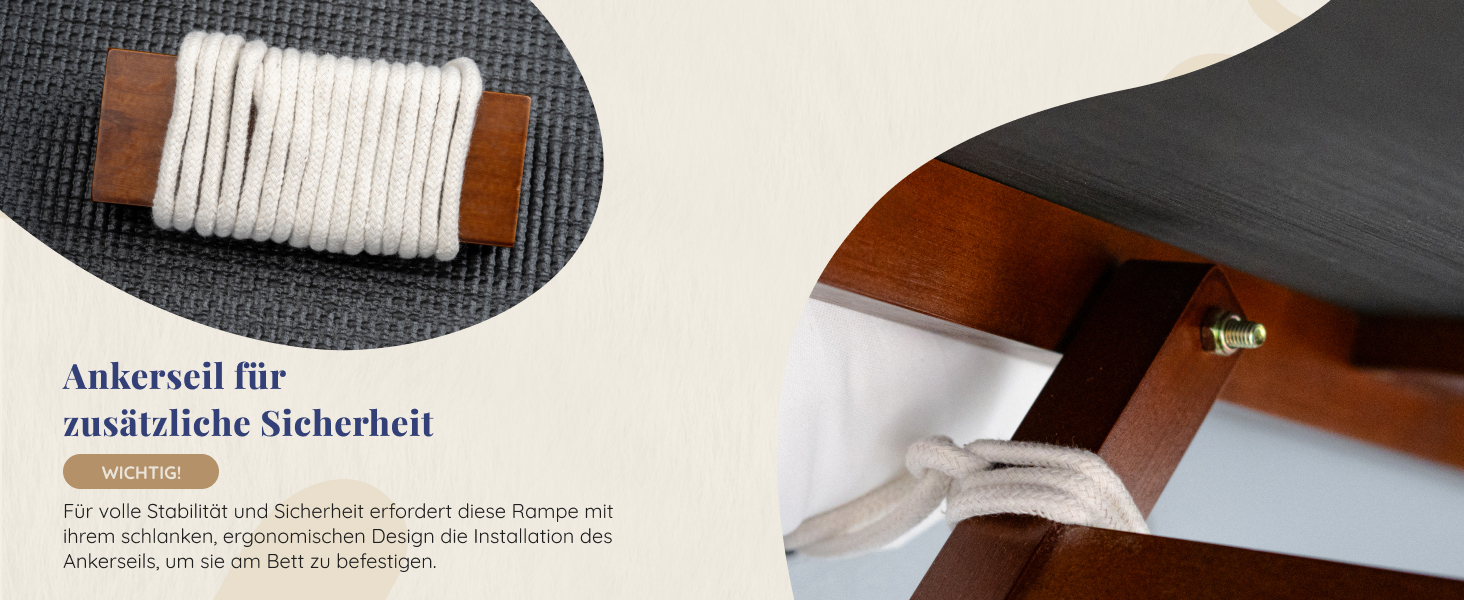 Східці для собак до ліжка з поручнями - для великих собак до 90 кг - регульована висота до 94.5 см - ширина 49,5 см - складані - антиковзні ручки - береза - натуральний колір (волоський горіх)