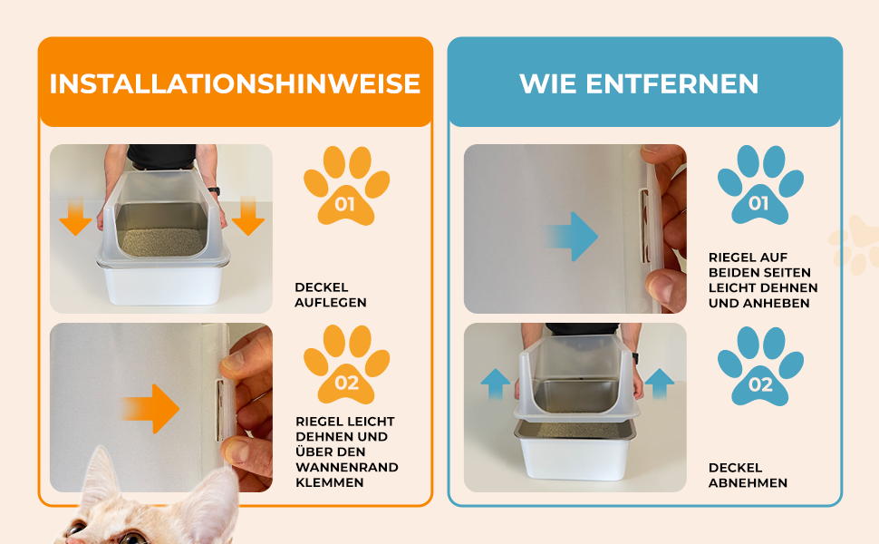 Котлочистка Lucky-Kitty Edelstahl 60x40x20 см з кришкою | XXL, не пропускає запахи, чорна | Котлочистка для котів, не витікає