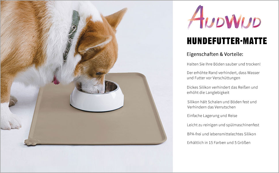 Силіконовий килимок для годування собак та котів AUDWUD, водонепроникний, антиковзний, 53x38 см, колір Adobe Brown