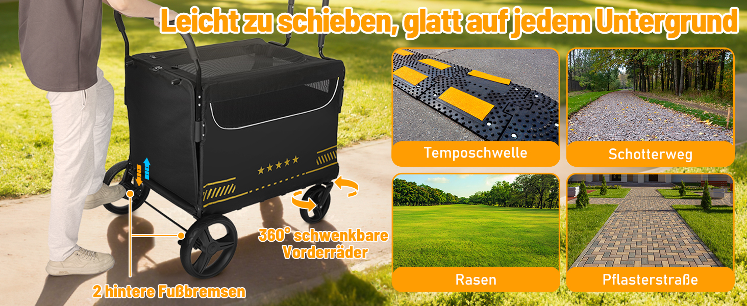 Транспортна візок для собак, важкий, з розкладною рампою, до 80 кг, чорний