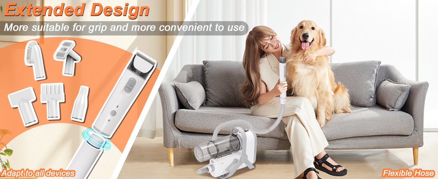 Машина для стрижки собак з пилососом, тиха, для собак та котів. Комплект з 10 інструментів для догляду, контейнер для сміття 2.0 л