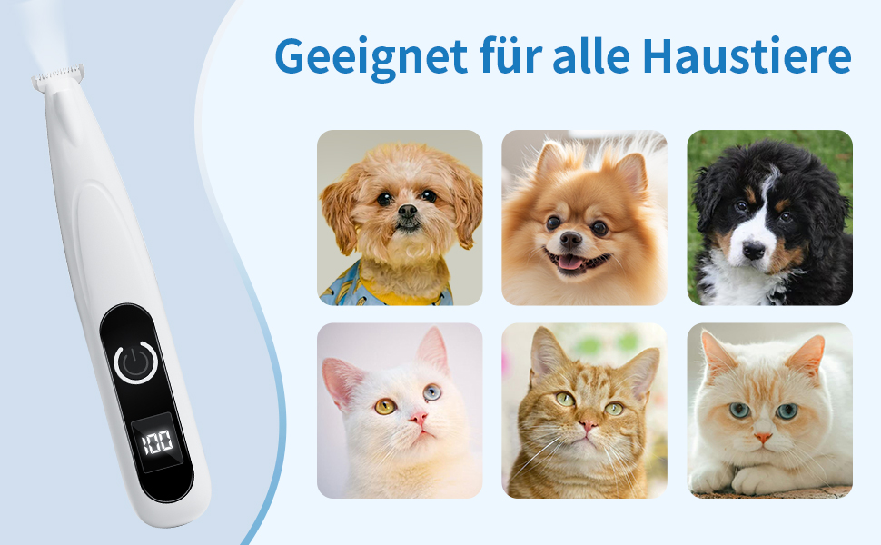 Триммер для догляду за лапами собак та котів з LED-підсвіткою, цифровим дисплеєм, вологостійкий, бездротовий, тихий, USB-зарядний, професійний