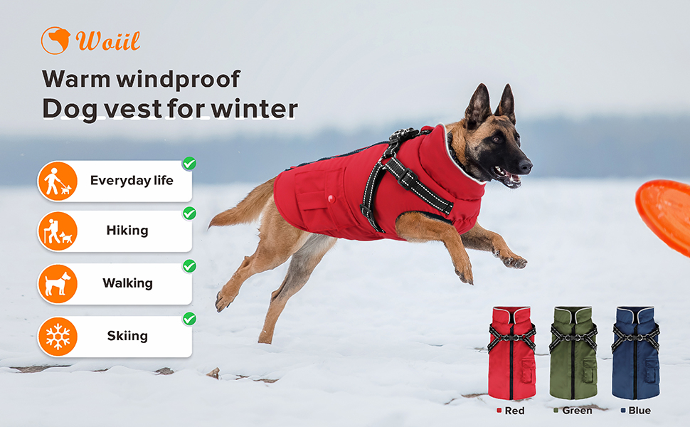 Зимова куртка для великих собак, водонепроникний дощовик з шлейкою та блискавкою, зелений, XL для Golden Retriever, Labrador, Німецької вівчарки XL зелений