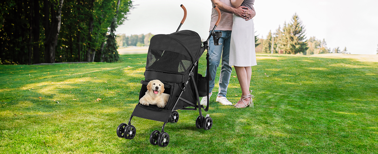 Візок для собак та котів YITAHOME Bis 11,3kg, чорний: складаний, з EVA-колесами, кошиком, сіткою, тримачем для напоїв