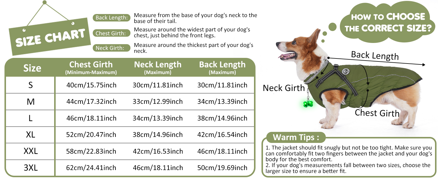 Зимовий одяг для собак: теплий, водонепроникний зимовий одяг з дзвоником, світловідбиваючі смуги, LED-ошийник, для маленьких та середніх собак (зелений, XL)