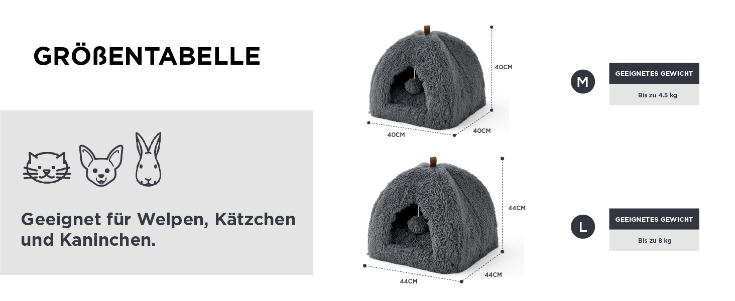 Ліжко для котів BEDSURE велике, 40x40x40 см, сіре, з подушкою та іграшкою, миється