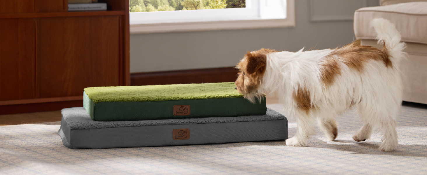 Ортопедичне ліжко для собак BEDSURE - великі породи, 91x69x8 см, м'яке, миється, сіре