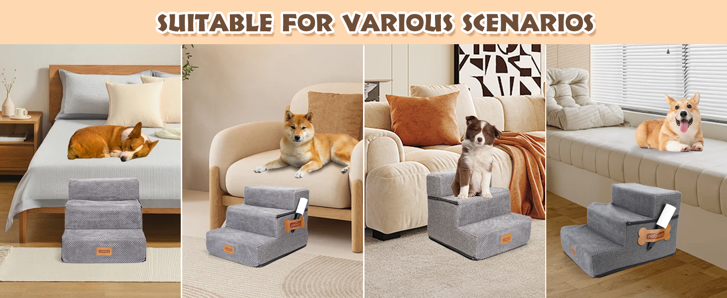 Сходинки для собак Nobleza – 5 сходинок, пандус для тварин, килимок для видалення ворсу, сходи для котів та собак до ліжка/дивану