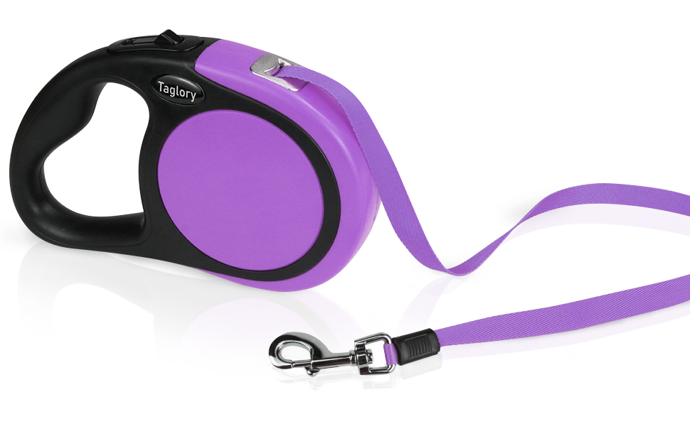 Витяжна повідка для собак середніх та великих порід Taglory, до 45 кг, 5 м, антиковзний хват, безпечна система зупинки, фіолетовий