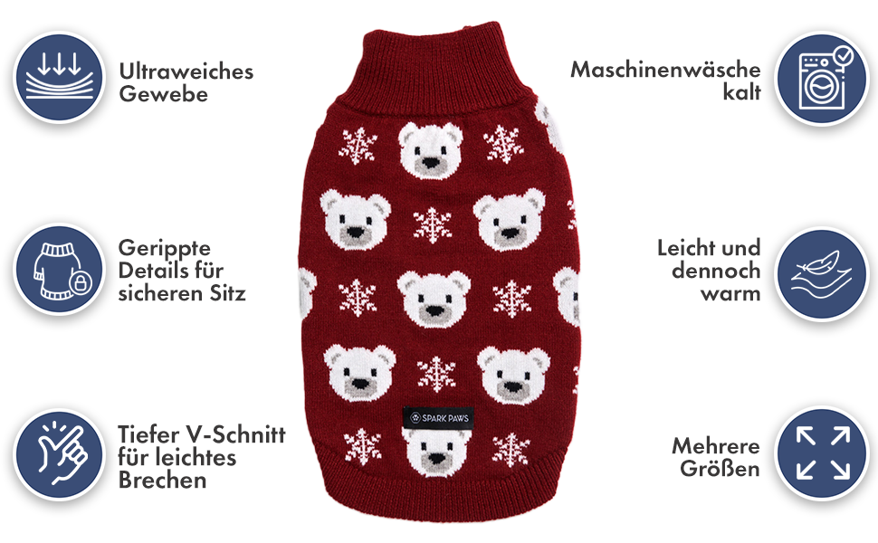 Пуловер для собак Spark Paws з ведмедиком полярника, розмір L (7-10 кг) - теплий в'язаний пуловер для маленьких, середніх та великих собак, включаючи Французьких Бульдогів