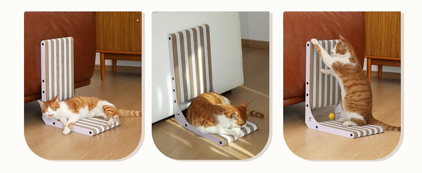 Котячий когтетоп FUKUMARU L-подібний, 68 см, з візерунком смуг, міцний, з іграшкою, для стіни та кута, великий (середній)