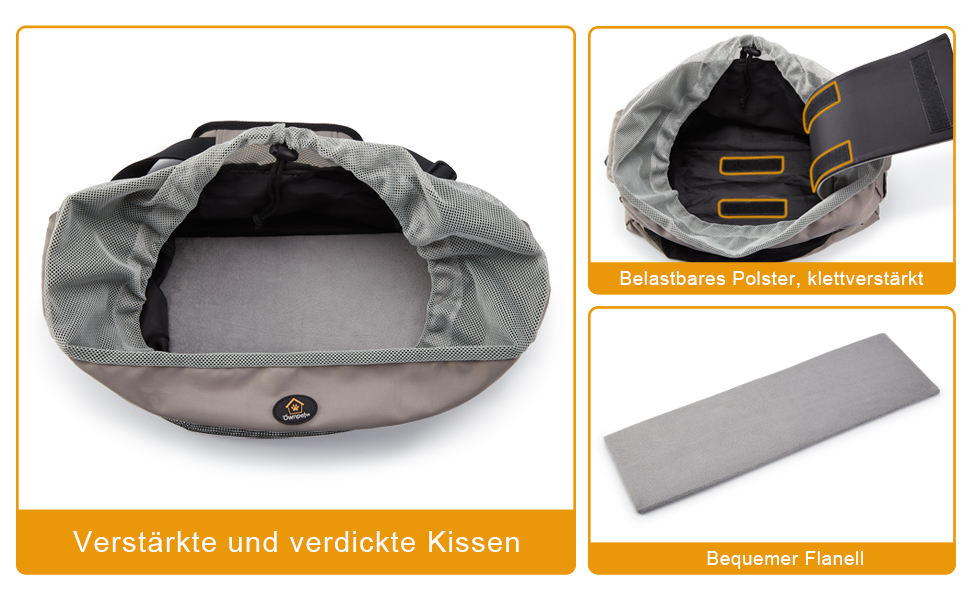 Сумка-переноска для собак Ownpets, сіра, до 6 кг, з регульованим ременем та кишенями, 42x25x14 см