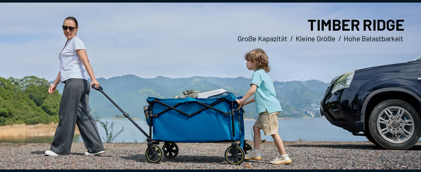 Садова та вантажна візок Timber Ridge 200л з ручкою та тримачем для напоїв, 100кг, для відпочинку, кемпінгу та покупок (Блакитний)