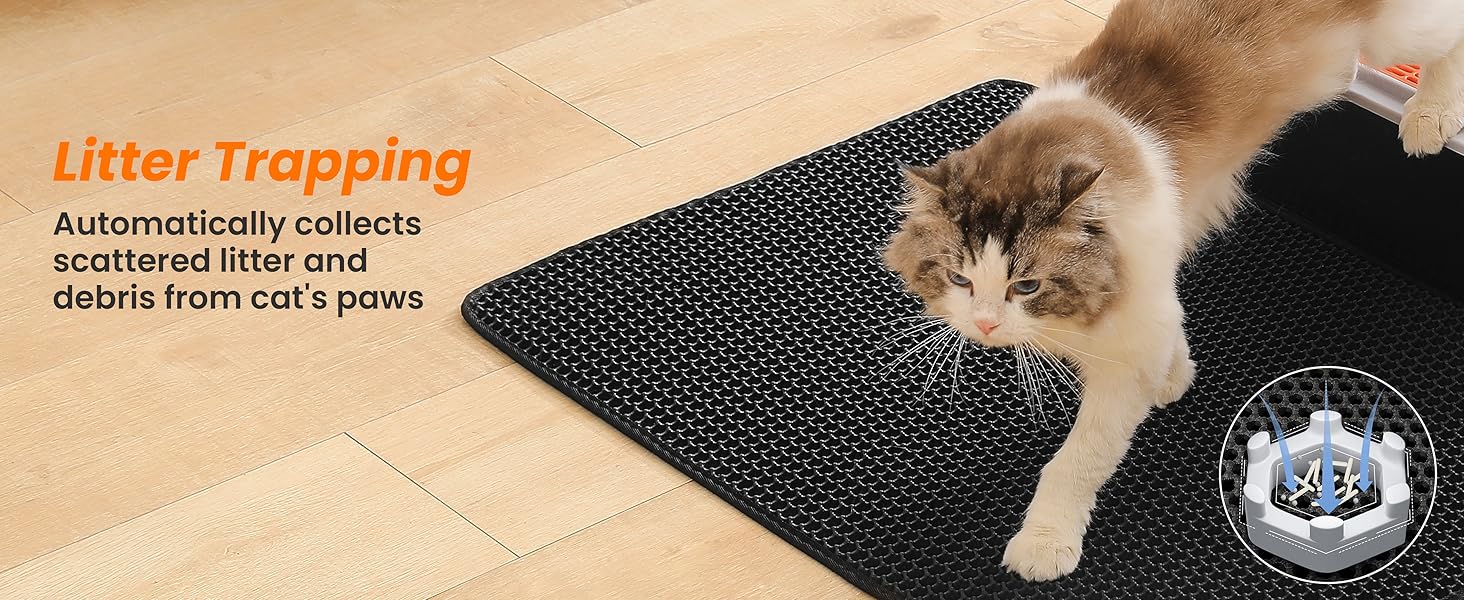 Килимок для котячого туалету Petinstinct, XXL, 116x66 см, чорний, двошаровий, бджолиний дизайн