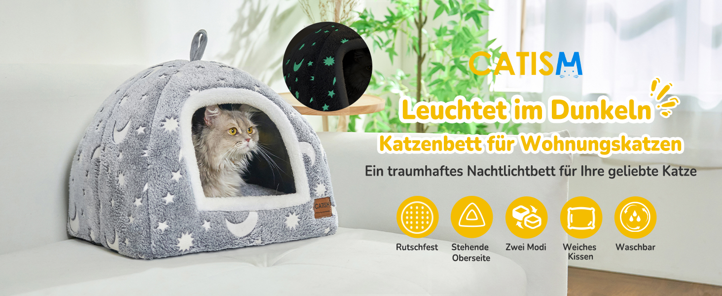 Кігтеточка-будиночок CATISM на Новий Рік - 42 x 42 x 55 см, для кішок, білий, з теплим килимком, знімний будиночок, антиковзаюче дно