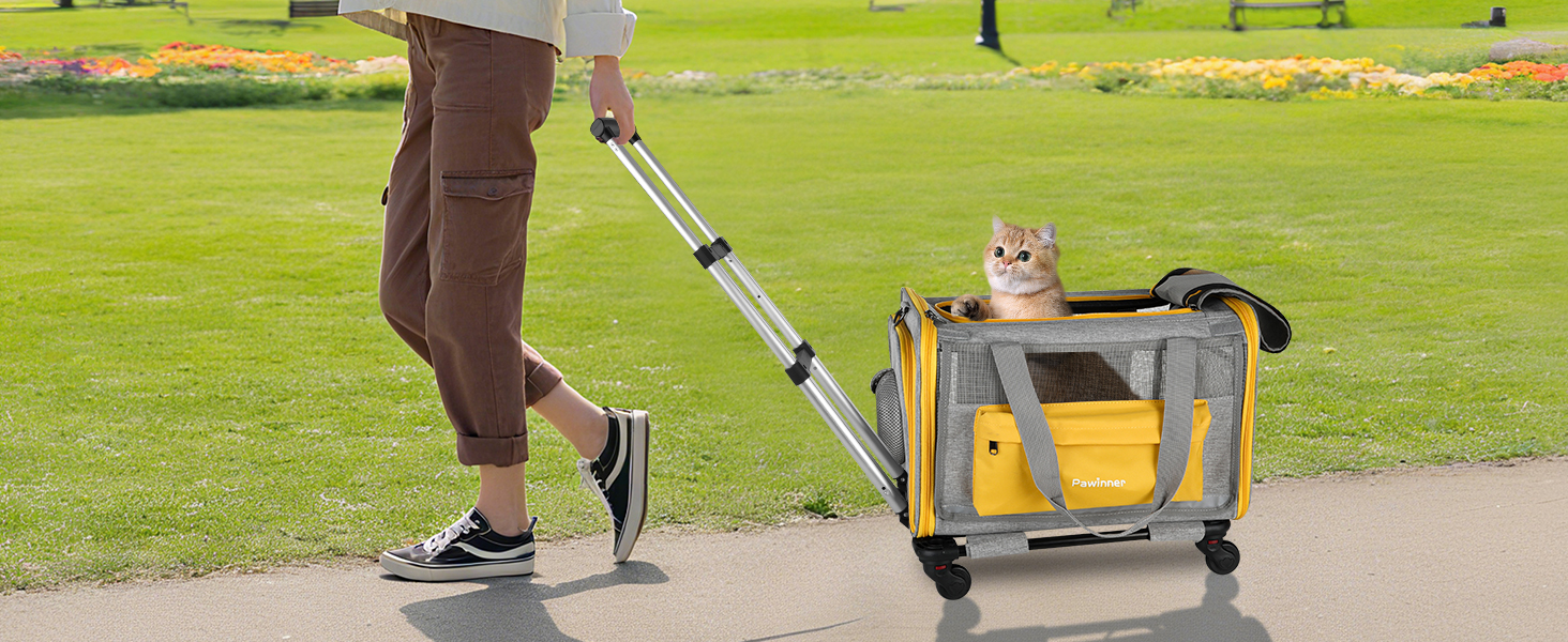 Транспортна переноска для котів та собак Pawinner з колесами, 45x33x33 см. Зручна переноска-тролей для авто та літака, складна, дихаюча, для тварин до 9 кг