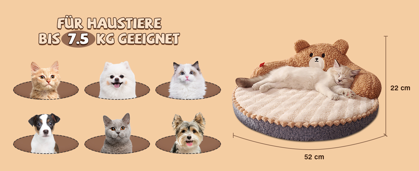 ALLSOPETS Крісло-лежанка для котів, пухнасте, тепле, кругле, для дому, знімний, пральний, для котів, кошенят та маленьких собак (Мокко Браун)