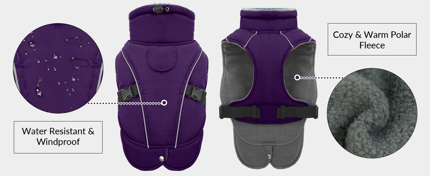 Водонепроникна куртка для собак XL, тепла флісова жилетка для великих собак, камуфляж, фіолетовий (A-Lila)