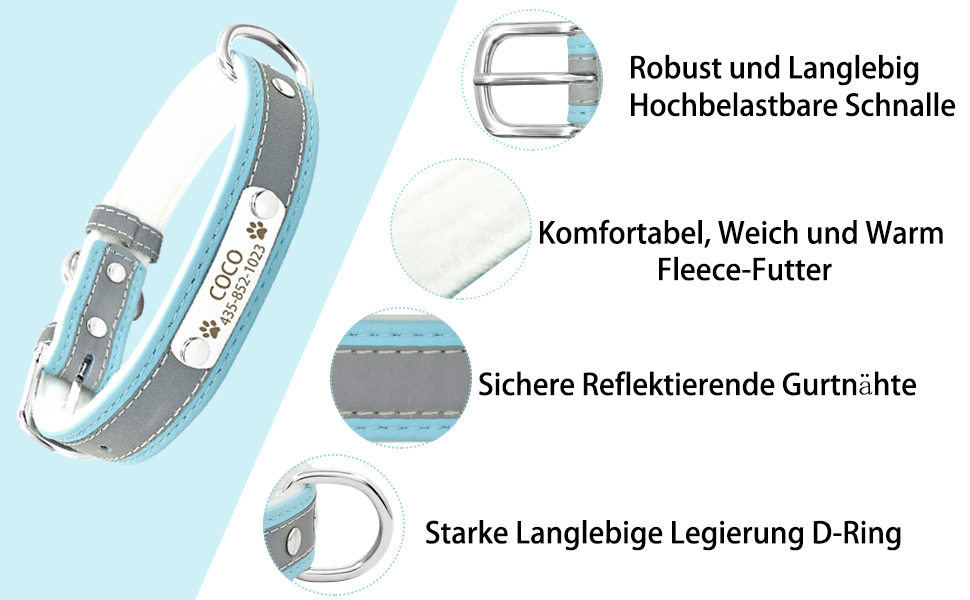 Іменний світловідбиваючий нашийник та поводок для собак та котів Senristar, блакитний комплект. Персоналізований нашийник з гравіюванням, XS (ширина 1,5 см, обхват шиї 19-25 см)