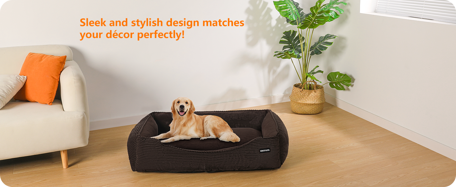 Ліжко для собак з тканини Cord, S/M/L, антиковзаюче, знімний та пральний чохол, м'яке та дихаюче, коричневе, 110 x 85 x 27 см