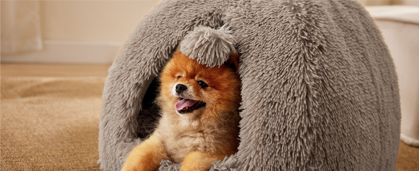 Ліжко для котів BEDSURE велике, 40x40x40 см, сіре, з подушкою та іграшкою, миється