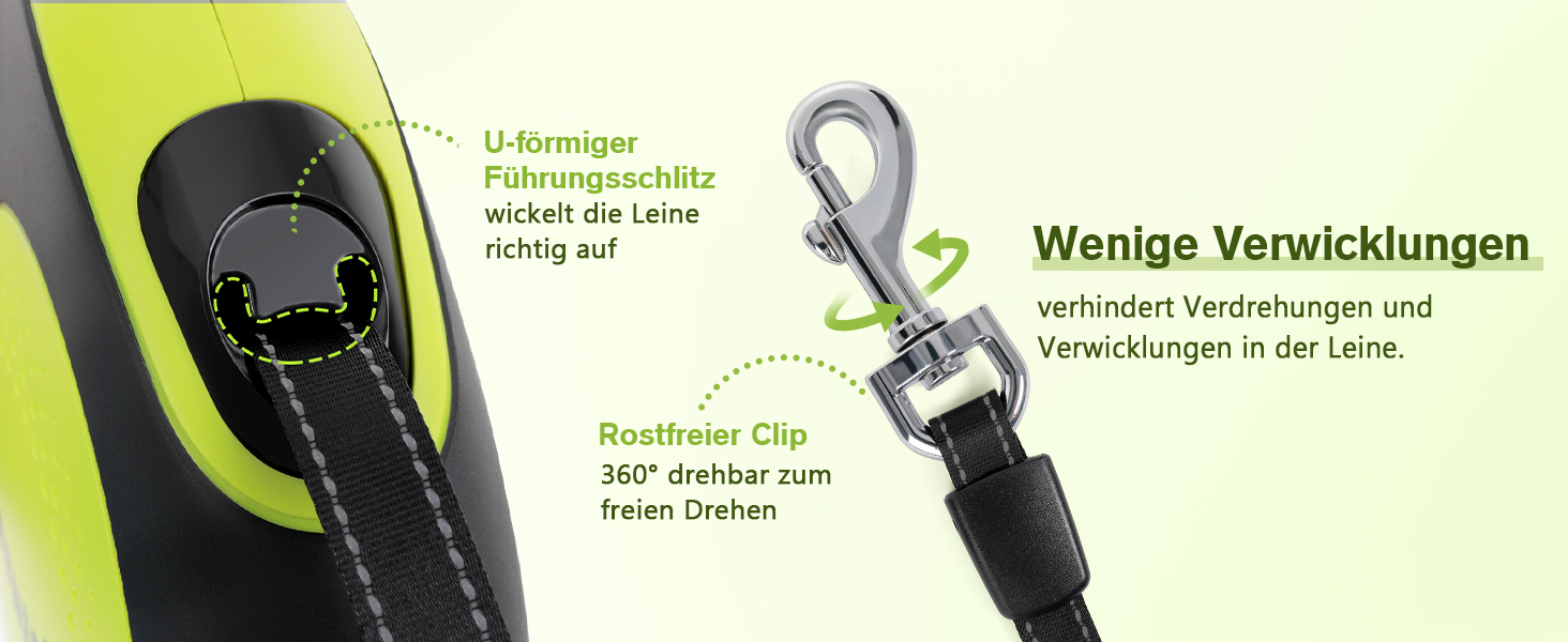 Рулетка для собак Pecute 8м, 50 кг, зелена - безперешкодна, з антиковзним грифом