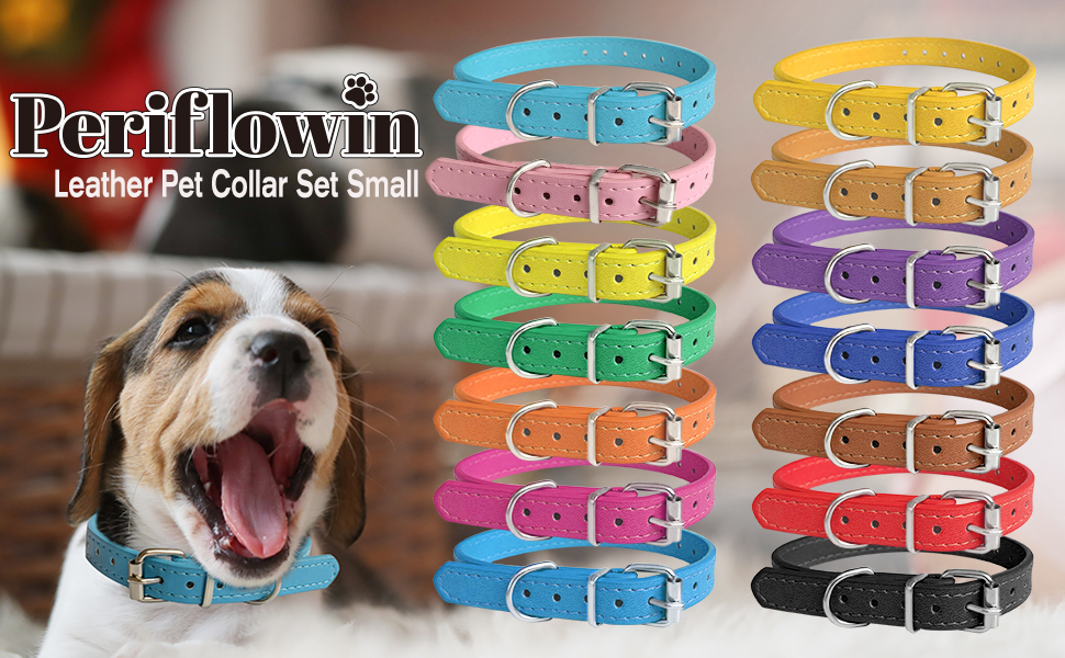 Нашийники для цуценят Periflowin, 14 шт. - м'які шкіряні нашийники для собак та котів, регульовані, для маленьких порід