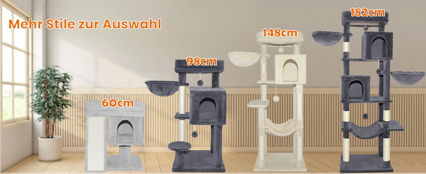 Котячий комплекс LEEJARD XXL: великий дерев'яний будиночок з платформами, когтеточками, будиночком, гамаком, іграшками та захистом від перекидання (180 см, бежевий)