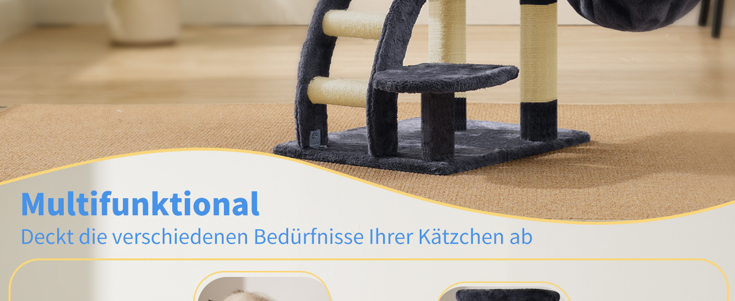 Кігтеточка для котів Heybly HCT009SM сірого кольору, 75 см, з платформою, печерою, гамаком та драбиною