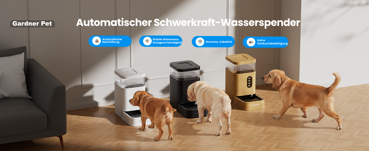 Автоматичний диспенсер води для собак та котів Gardner Pet 6.5L, годівниця, не потребує електрики, з нержавіючою чашею, велика ємність, BPA-free, безшумна, чорний