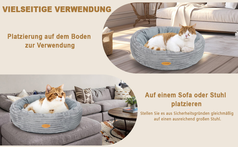 Кругле ліжко для котів та собак, сіре, 50.8 см, з м'яким флісовим покриттям, миється, зручне для сну