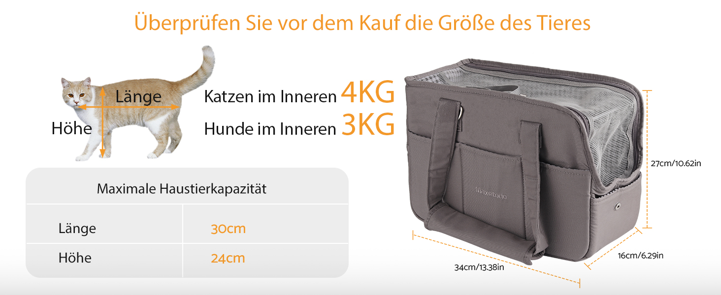 Сумка-переноска для собак та котів Maxetodo, маленька, сіра, 16 x 27 x 34 см