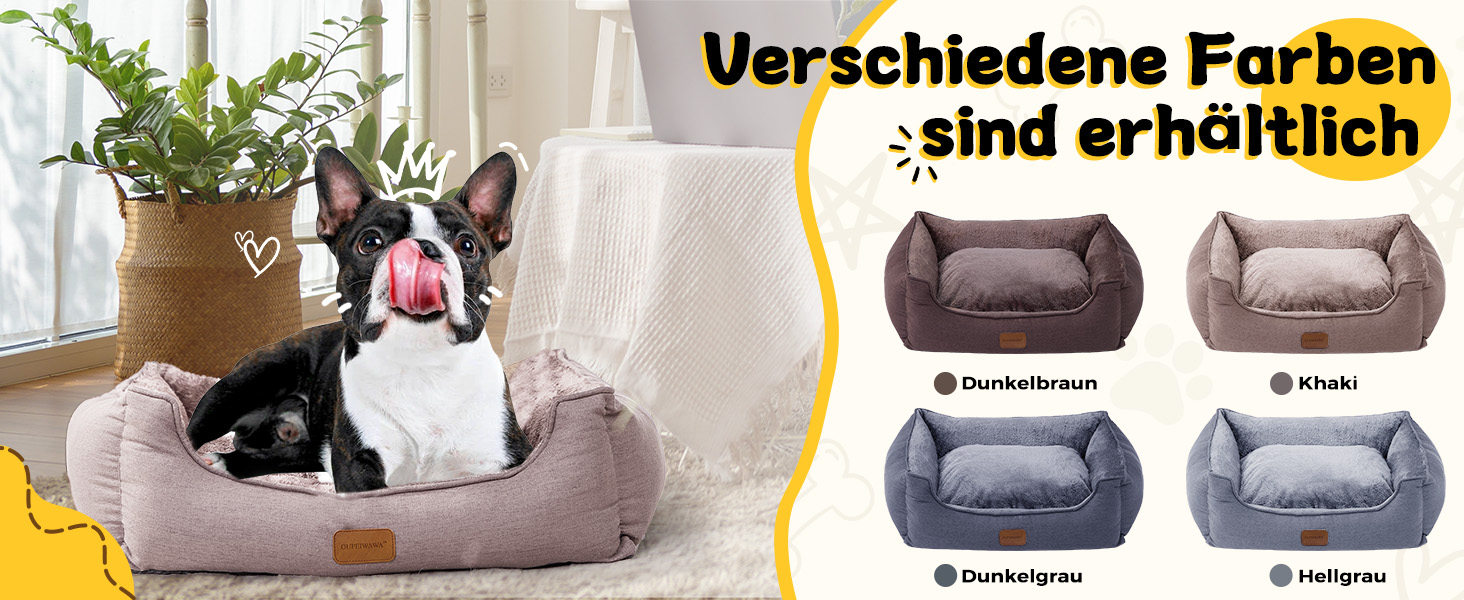 Ортопедичне ліжко для собак, маленьких та середніх порід, 52x41x16 см, м'яке та зручне, кошик для собак з високим бортиком, знімний та пральний чохол, неслизьке, для дому/автомобіля (Хакі, S)
