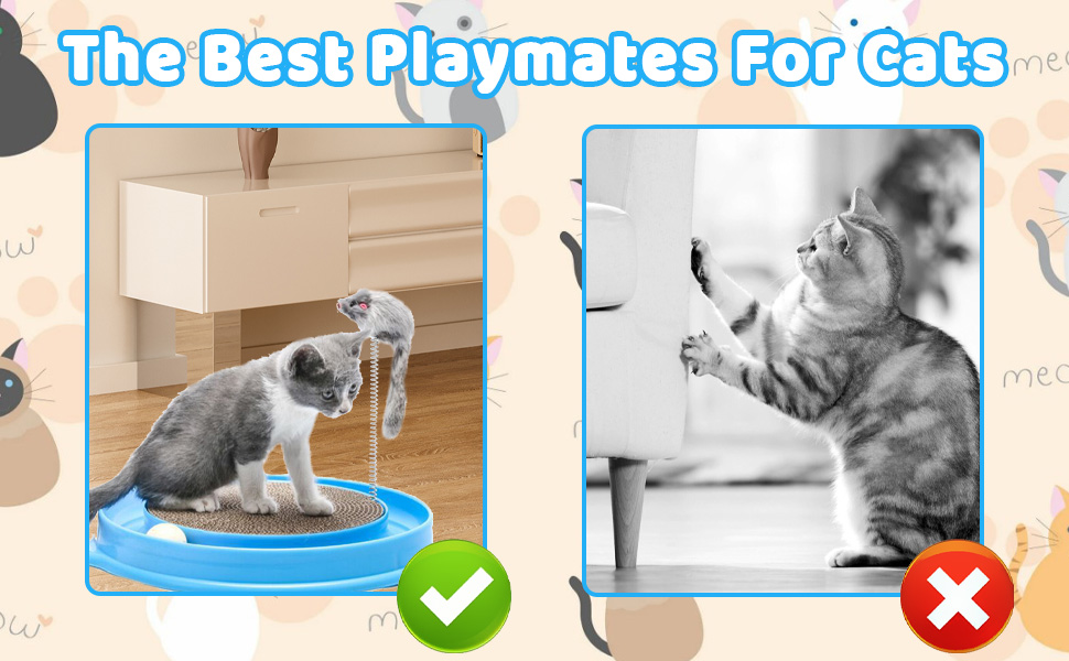 Кігтеточка для котів з м'ячиком та іграшковою мишкою - інтерактивна іграшка для кошенят, тренування та розваги. Ігровий мат для котів, синій.