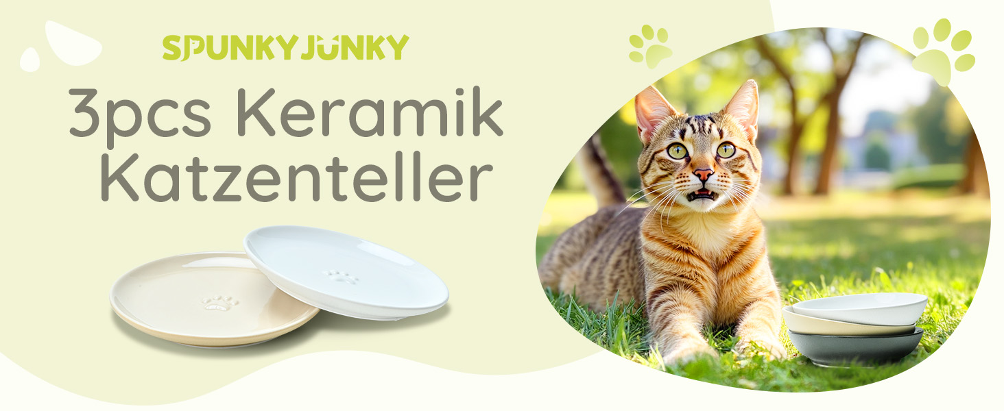 Набори мисок для котів SPUNKYJUNKY 3 шт. з кераміки. Миски для корму котів (білий, чорний, світло-коричневий, глибокі)