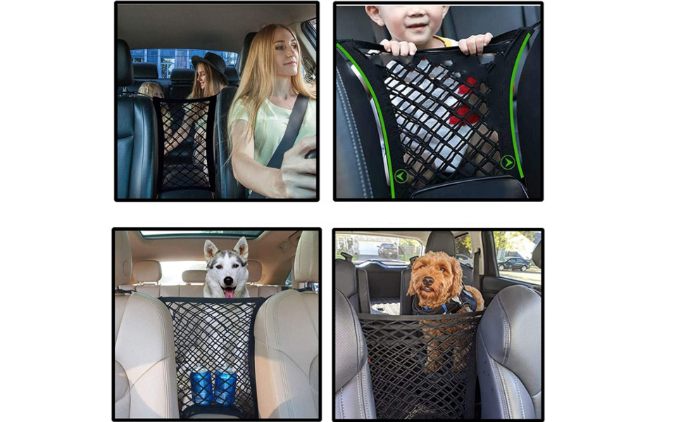 Сітчаста перегородка для собак у машину, універсальна для передніх сидінь, з 2 кишенями для зберігання