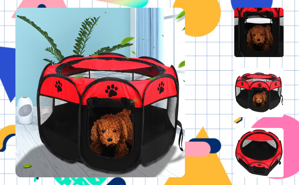 Переносний вольєр для тварин Garosa, ігровий намет для собак, котів, кроликів (червоний)