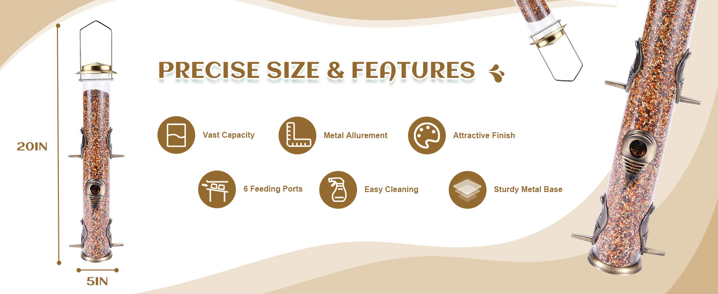 Годівниця для птахів Mixxidea з металевої труби для вулиці, 6 портів, підвісна годівниця для диких птахів