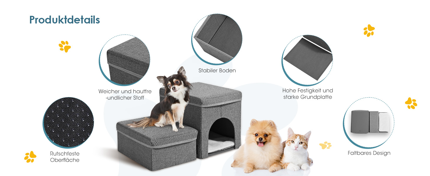 Сходинки для собак маленьких порід, 3 сходинки, складана, для котів та собак, з ящиками для зберігання, підійде для дивану та ліжка