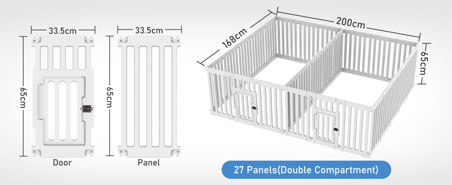 Клітка для цуценят FASRIOU Indoor 65 см, пластикове огородження для собак з антиковзкими присосками, вольєр для маленьких собак, 18 панелей (168 x 135 x 65 см), з окремими секціями