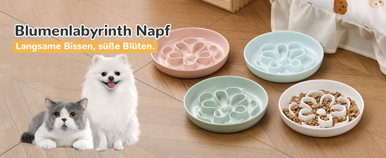 Набір мисок протиковтання для котів та маленьких собак 3 шт. - Миски з лабіринтною конструкцією, зелені, блакитні, рожеві