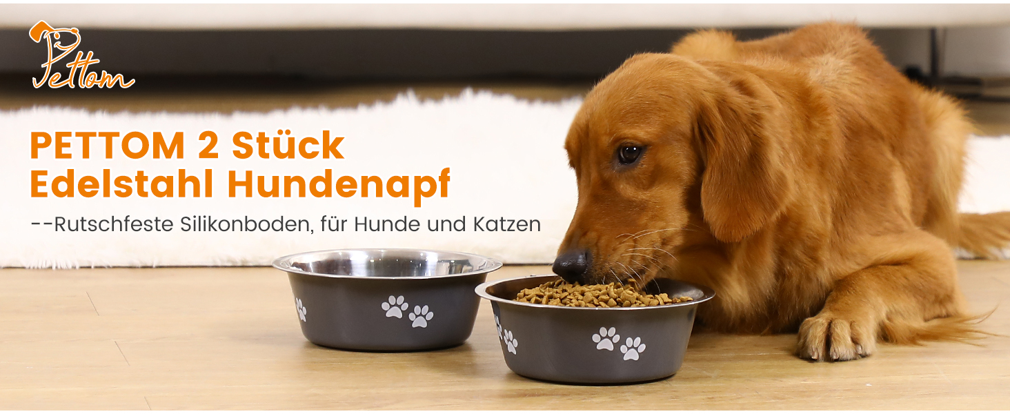 PETTOM Миски для собак 2 шт. з нержавіючої сталі (3120 мл), миски для корму для собак, миски для води з неслизьким силіконовим дном для великих, середніх та маленьких собак, сірі, 21 см