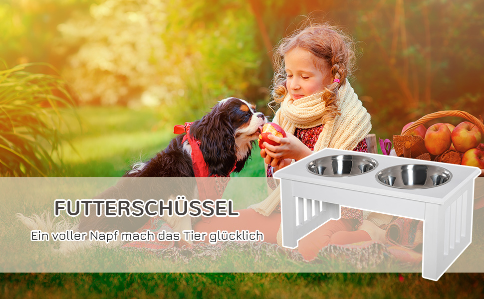 Підвищений годівниця для собак PawHut з 2 мисками, нержавіюча сталь, 900 мл, для маленьких собак і котів, білий, 44 x 24 x 15 см