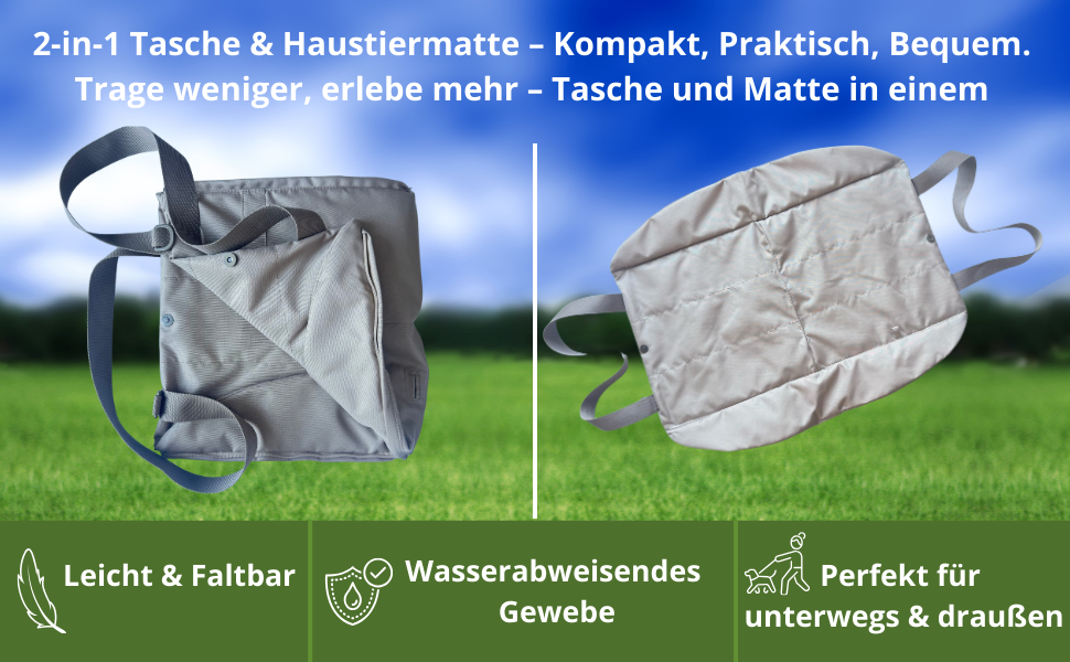 Сумка Tasche 2-в-1 з підстилкою для собак – складана, легка, водовідштовхувальна. В комплекті: косметичка, сумка для снеків, поводок, карабін