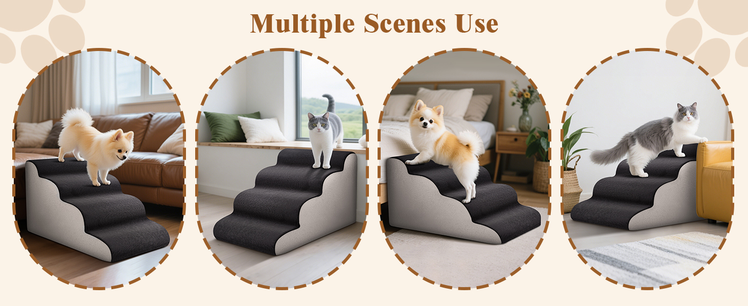 Сходинки для тварин JUOIFIP, 4 сходинки, для маленьких собак та котів, чорно-сі кольори, миючий, антиковзаючі