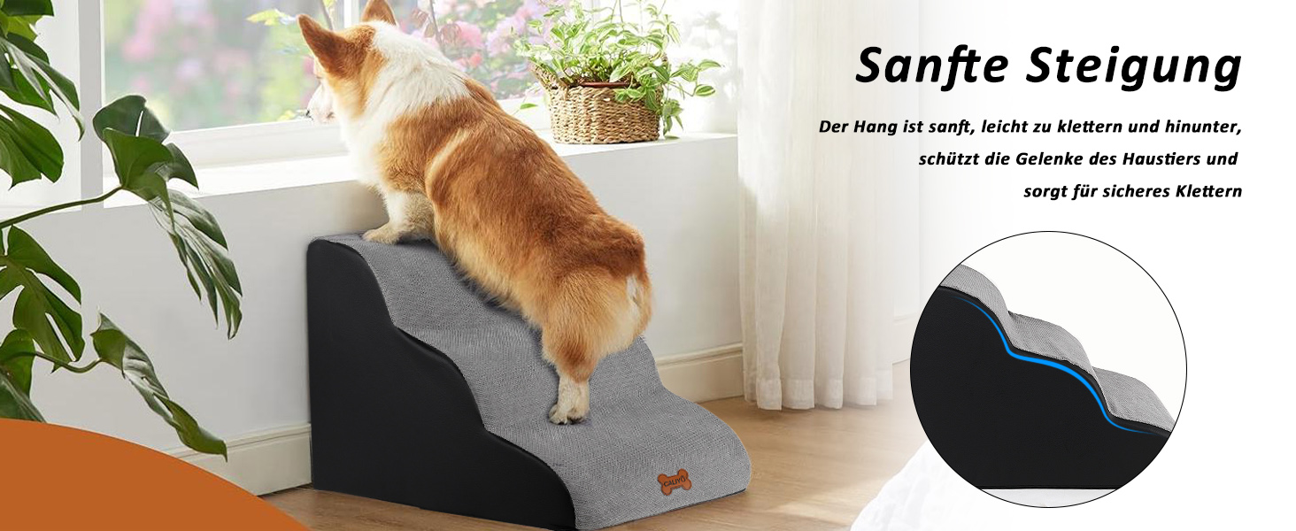 Сходинки для собак Caliyo, 2 сходинки, сірі. Для маленьких собак та котів, 26 см заввишки, з миючим покриттям та протиковзкою основою. Підходять для ліжка, дивану та автомобіля (55×40×26см)