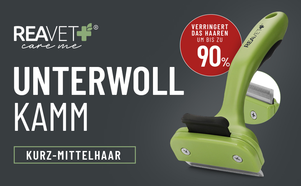 Гребінець для видалення підшерстя ReaVET для собак та котів з коротким хутром | Середні породи | З кнопкою самоочищення | Ідеально для сезонного линяння